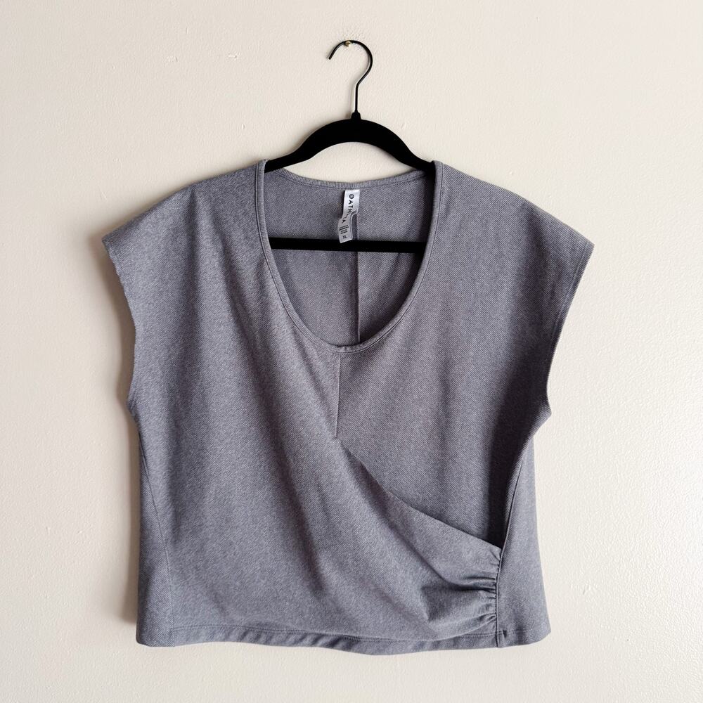 Athleta Grey Cap Sleeve Side Ruch Faux Wrap Bayview Ribbed Tee XL Workout